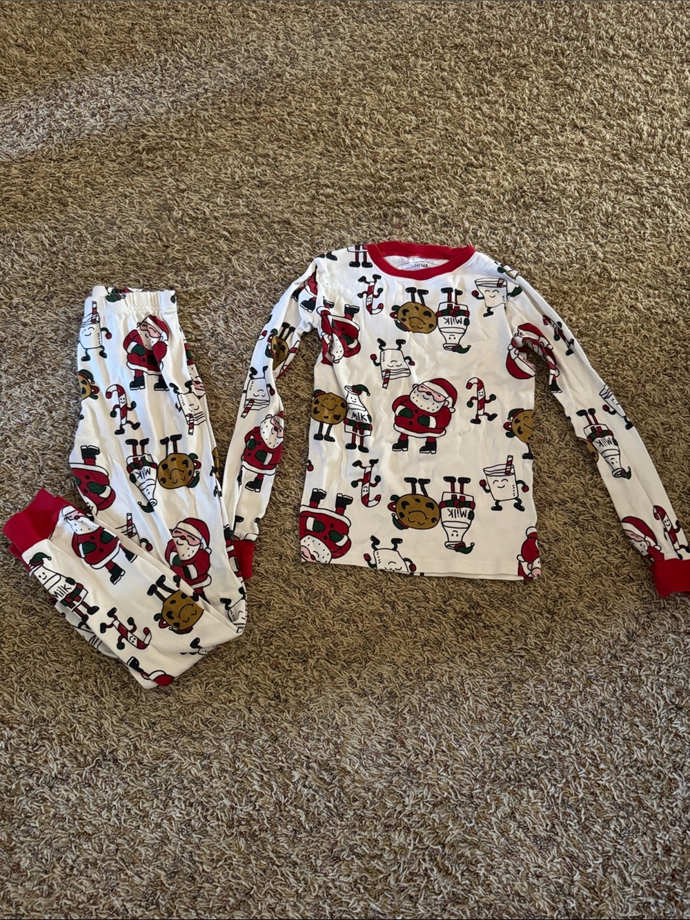 Carter's White, Red and Brown Holiday Santa Pajama Set - Kids Children’s Size 12